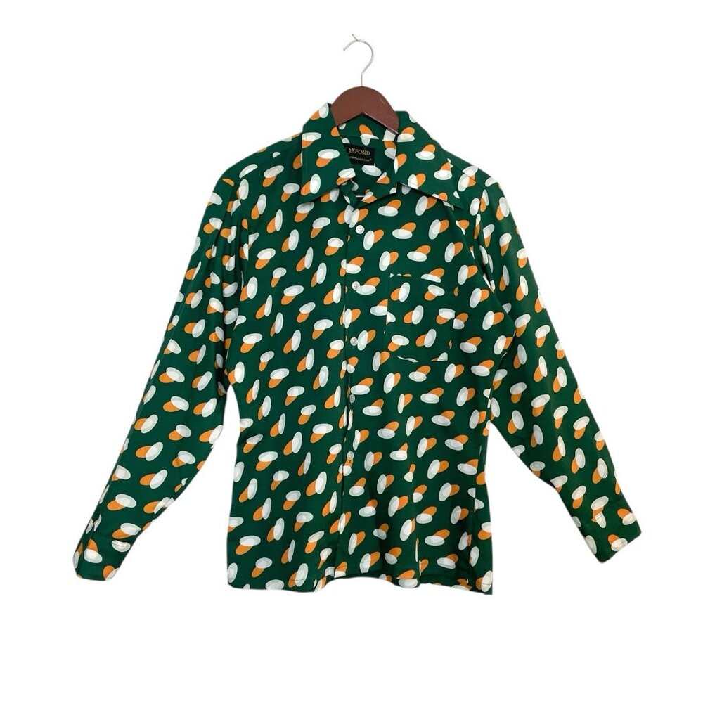 True Vintage 1970s Green Oval Print Shirt Disco Men’s Size M